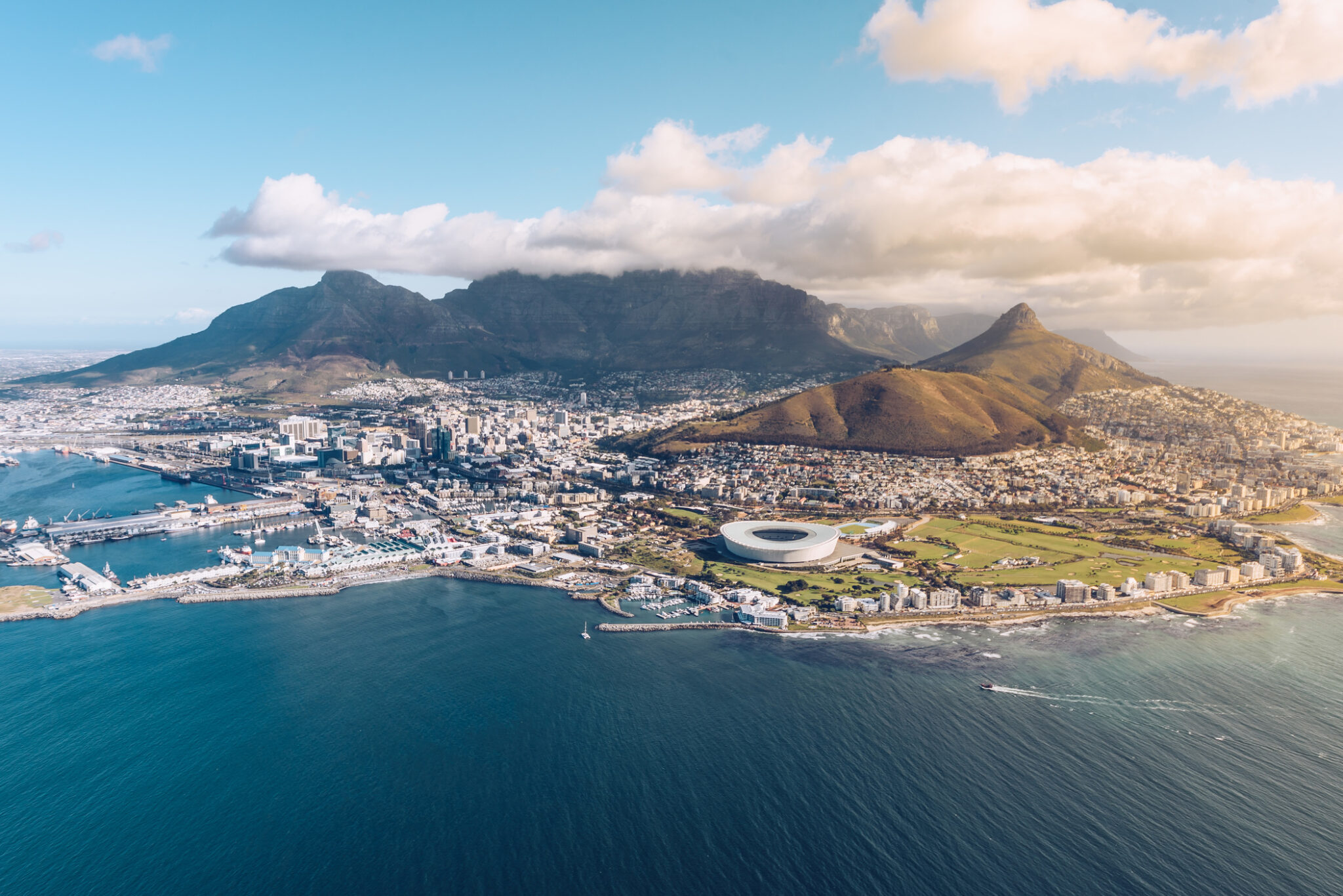 Table Mountain and city aerial view
